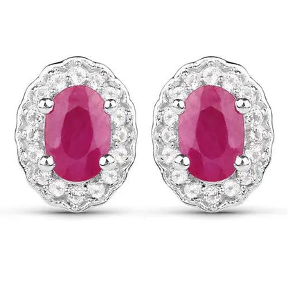 Pair of sterling silver ruby halo earrings with pink rubies and white topaz by Bids.com on Tampa Home & Garden Store