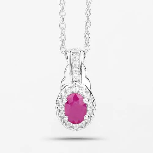 Pendant necklace with 2.46ct oval ruby and white topaz halo in .925 sterling silver on Tampa Home & Garden Store