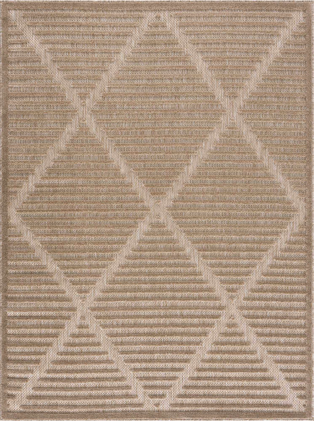 Anah Tan Outdoor Rug by Boutique Rugs, tan geometric block pattern, woven outdoor rug on Tampa Home & Garden Store