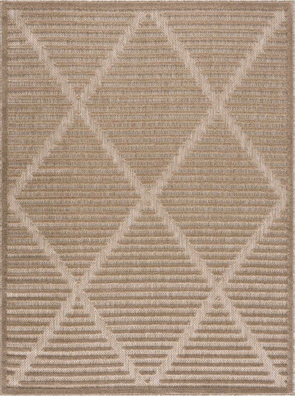 Anah Tan Outdoor Rug by Boutique Rugs, tan geometric block pattern, woven outdoor rug on Tampa Home & Garden Store