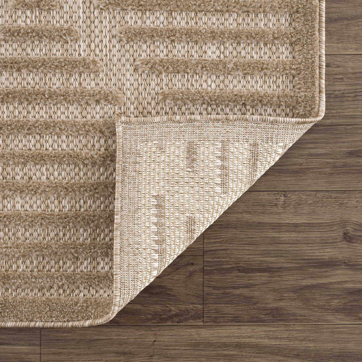 Anah Tan Outdoor Rug by Boutique Rugs; natural woven striped texture on Tampa Home & Garden Store