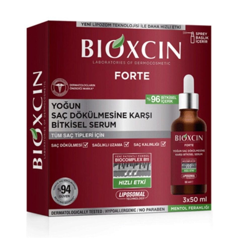 Bioxcin Forte hair serum box with dropper bottle, burgundy packaging, 3x50ml on Tampa Home & Garden Store
