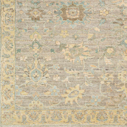 Cream Afia Area Rug by Boutique Rugs in distressed beige with blue and yellow floral motifs on Tampa Home & Garden Store