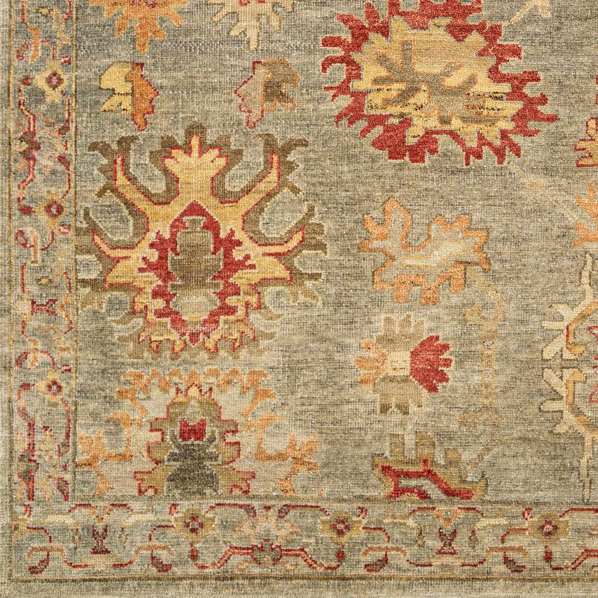 Cian Area Rug - Clearance beige-gray field with red and orange floral motifs by Boutique Rugs on Tampa Home & Garden Store