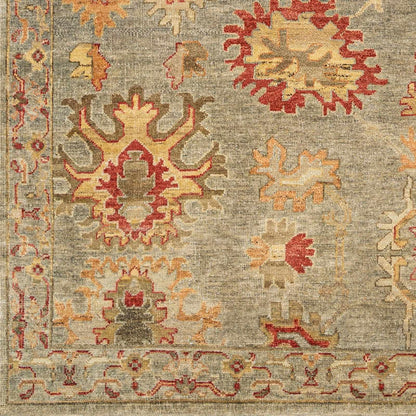 Cian Area Rug - Clearance beige-gray field with red and orange floral motifs by Boutique Rugs on Tampa Home & Garden Store