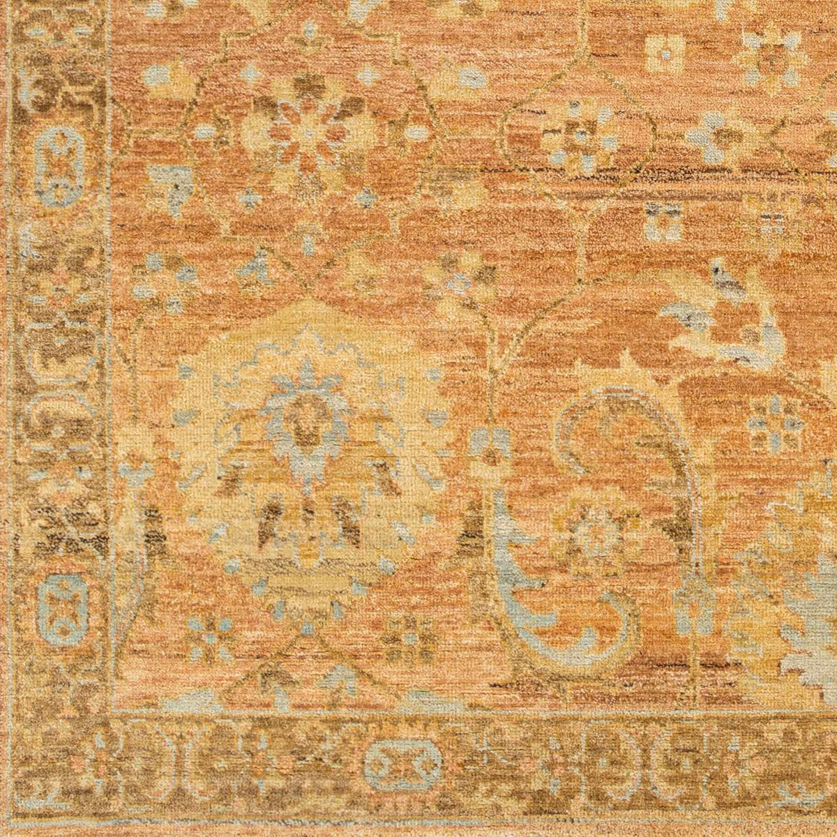 Enora Area Rug Clearance, orange distressed oriental rug with blue accents by Boutique Rugs on Tampa Home & Garden Store