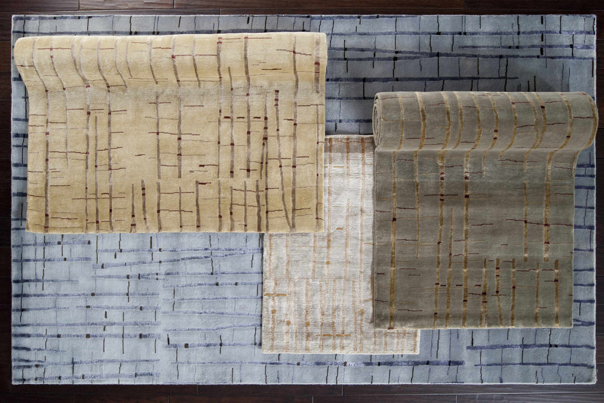 Rug Copake Wool&Viscose Rug - Clearance; blue gray beige striped pattern; Boutique Rugs; 3 rugs on Tampa Home & Garden Store