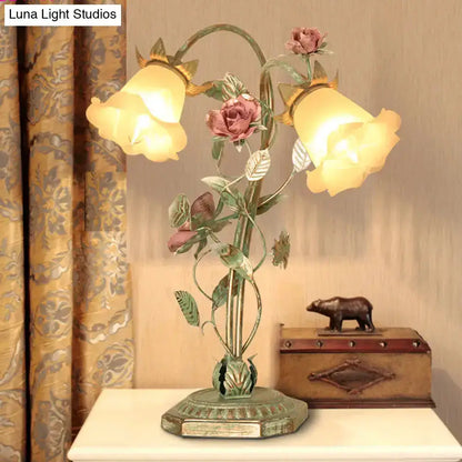 Shabby Chic Green Rose Table Lamp for Bedroom