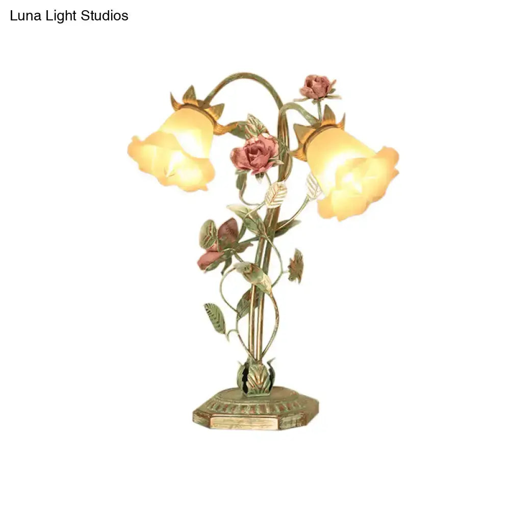 Shabby Chic Green Rose Table Lamp for Bedroom