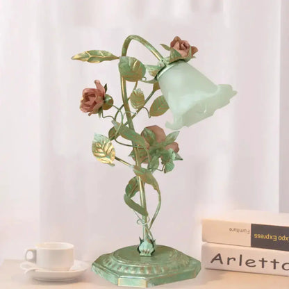 Shabby Chic Green Rose Table Lamp for Bedroom