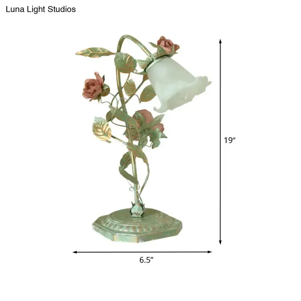 Shabby Chic Green Rose Table Lamp for Bedroom