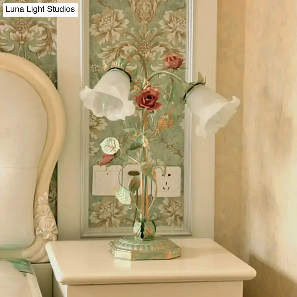 Shabby Chic Green Rose Table Lamp for Bedroom