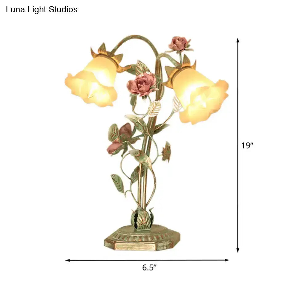 Shabby Chic Green Rose Table Lamp for Bedroom