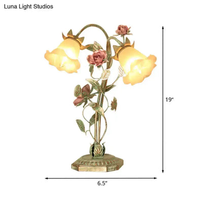 Shabby Chic Green Rose Table Lamp for Bedroom