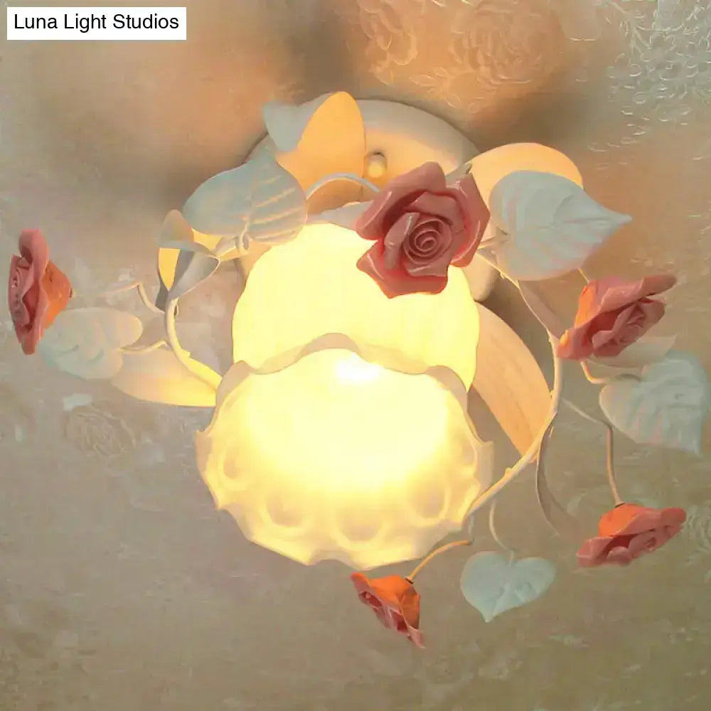 Pink Rose Semi-Flush Light with rose bloom accents, Decorbites fixture on Tampa Home & Garden Store