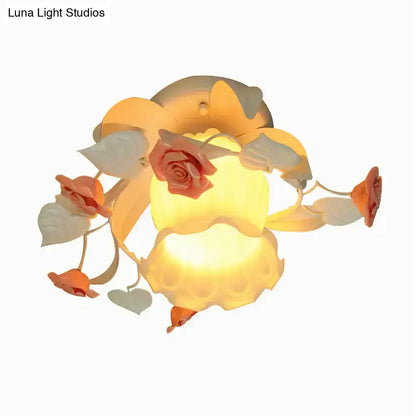 Pink Rose Semi-Flush Light by Decorbites, pink rose petals surround a warm amber glow on Tampa Home & Garden Store