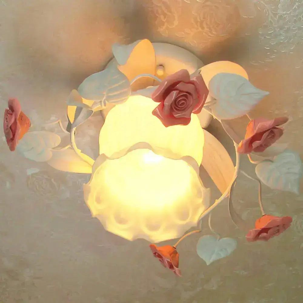 Pink Rose Semi-Flush Light Decorbites with frosted glass shade on Tampa Home & Garden Store