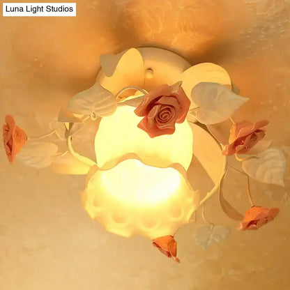 Pink Rose Semi-Flush Light with ivory petals and rose accents by Decorbites on Tampa Home & Garden Store