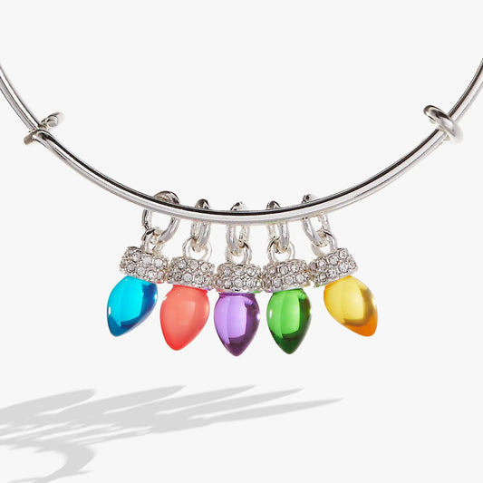 Christmas Light Bulb Charm Bangle by ALEX AND ANI, silver-tone bracelet with colorful bead bulbs on Tampa Home & Garden Store