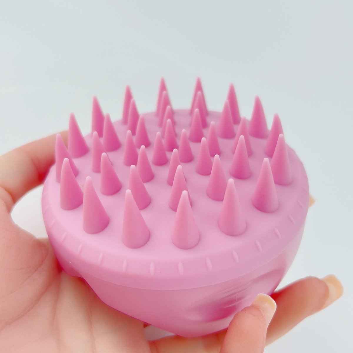 Shaketea Scalp Massager Brush pink silicone with cone spikes for shower hair cleansing on Tampa Home & Garden Store