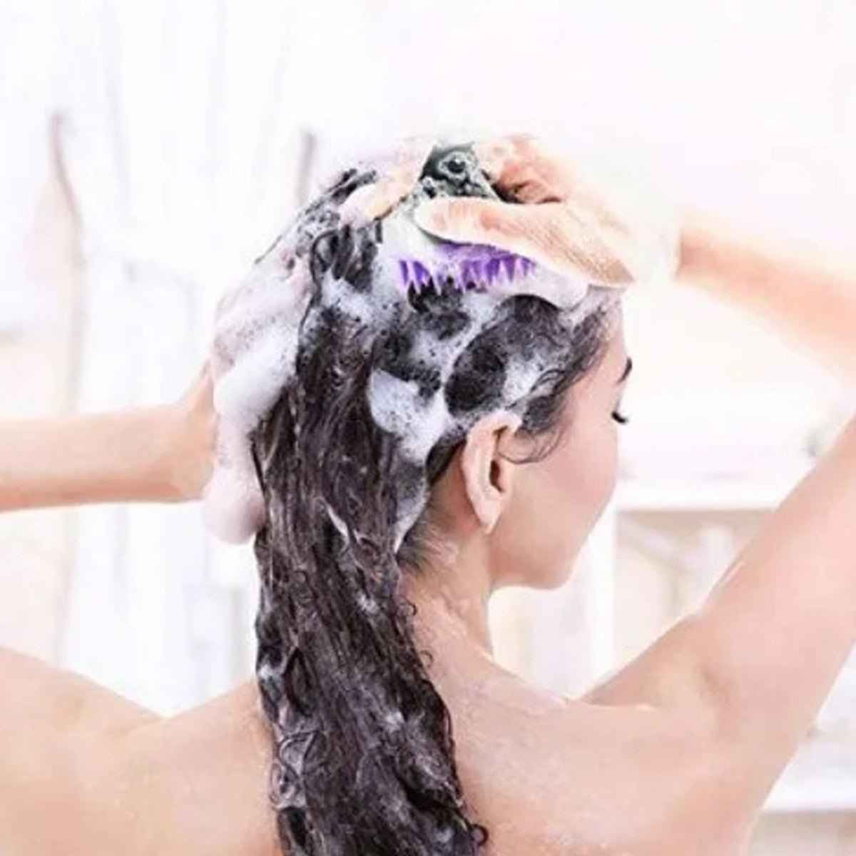 Shaketea scalp massager shampoo brush with purple bristles for shower hair cleansing on Tampa Home & Garden Store