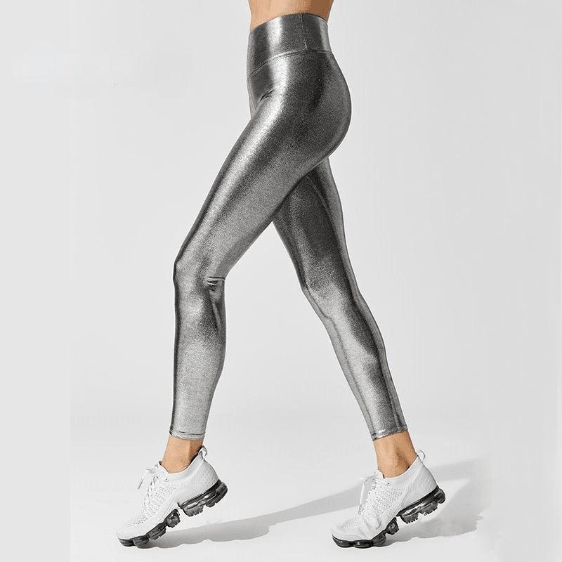 Stevvex Shape Relaxed Fit Graduated Compression Travel Leggings, silver metallic on Tampa Home & Garden Store