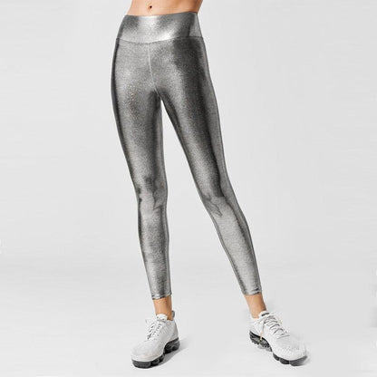 Leggings Stevvex Relaxed Fit Graduated Compression Travel high waist metallic silver finish on Tampa Home & Garden Store