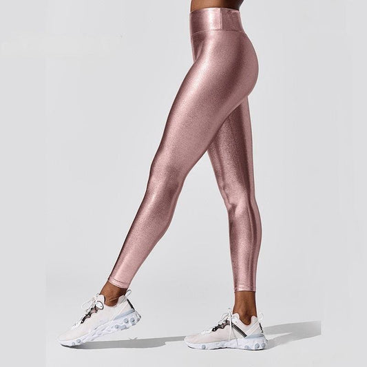 Shape Relaxed Fit Leggings metallic rose gold high waist StayInPlace waistband Stevvex on Tampa Home & Garden Store