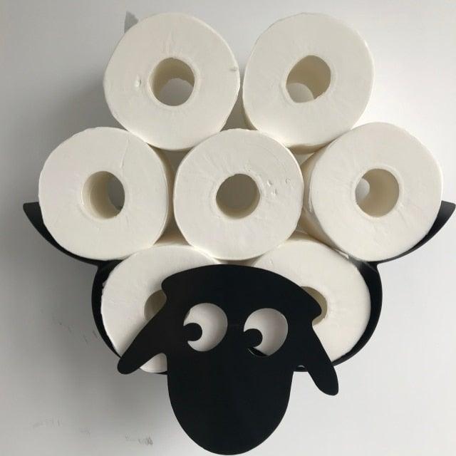 Sheep-shaped black metal toilet paper roll holder wall mount holds 7 white rolls on Tampa Home & Garden Store