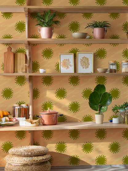 Papier peint Sol, pêche et vert olive