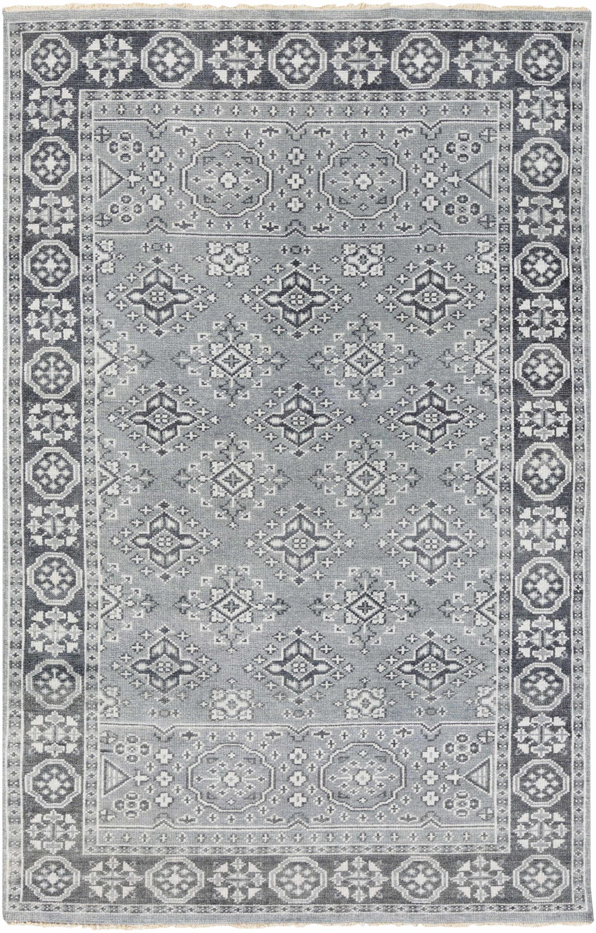 Sherwood Area Rug gray-blue with ivory motifs, Boutique Rugs clearance on Tampa Home & Garden Store