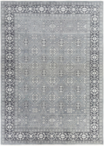 Sherwood Area Rug by Boutique Rugs in blue-gray with ornate border and geometric medallions on Tampa Home & Garden Store