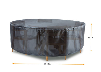 Round dining table and chairs cover in Mercury gray by Shield Outdoor Covers, 80in dia x 35in H on Tampa Home & Garden Store