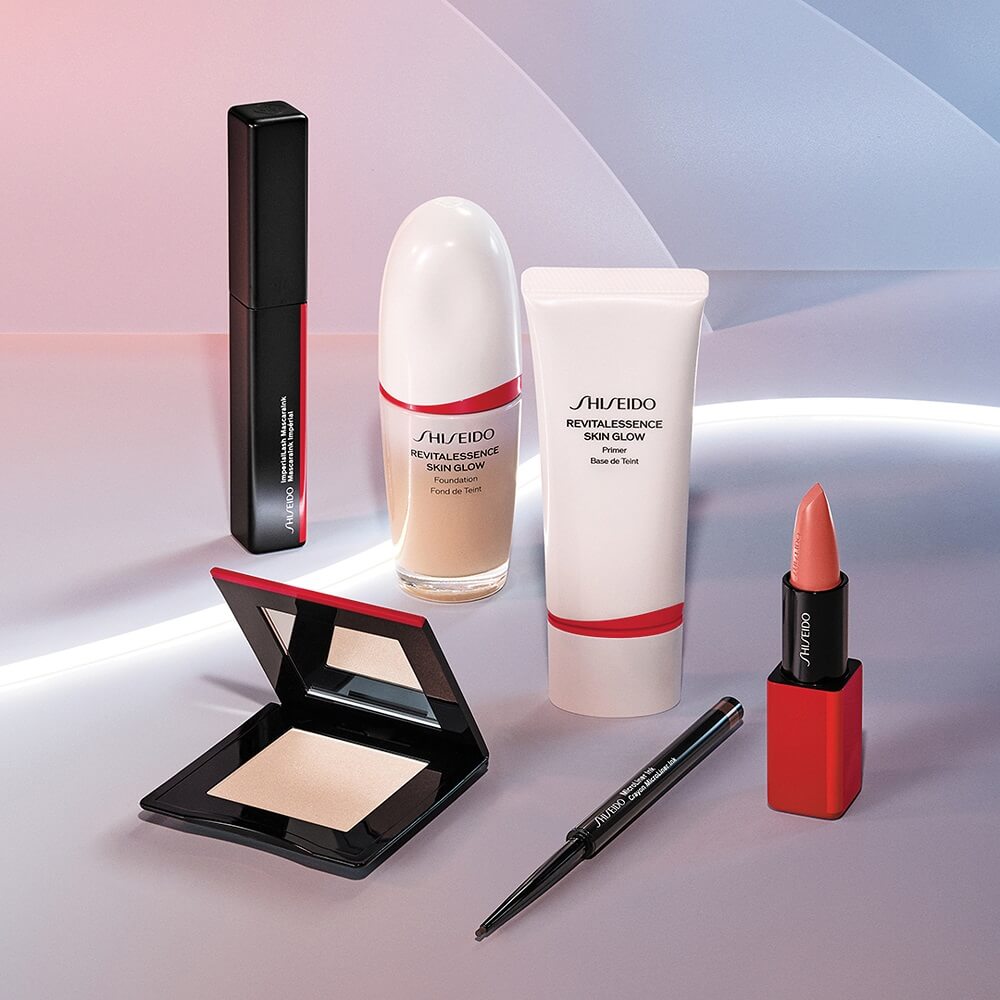 Shiseido Revitalessence Skin Glow Primer 30ml white tube with lipstick in a 6-piece makeup set on Tampa Home & Garden Store