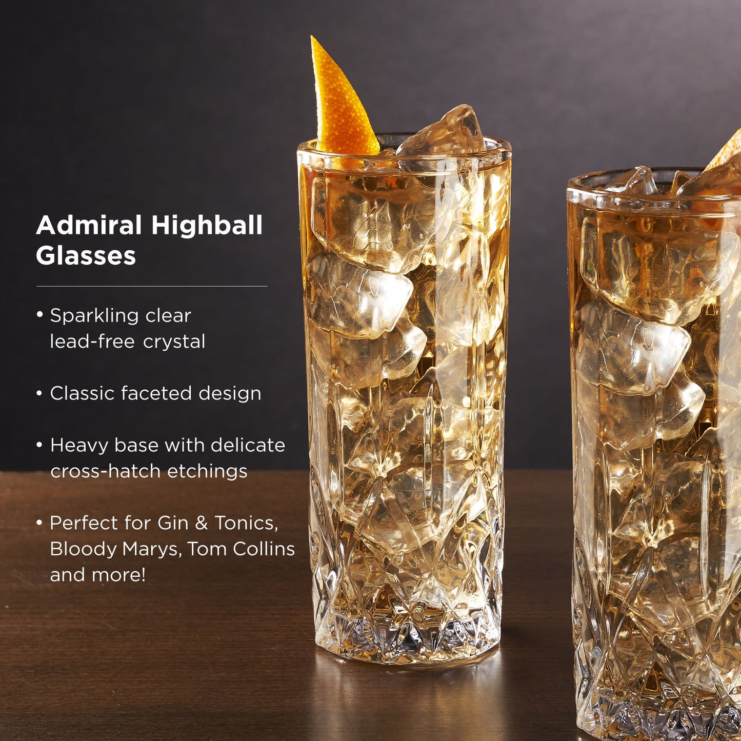 Admiral Highball Glasses Set of 4 Cut Crystal
