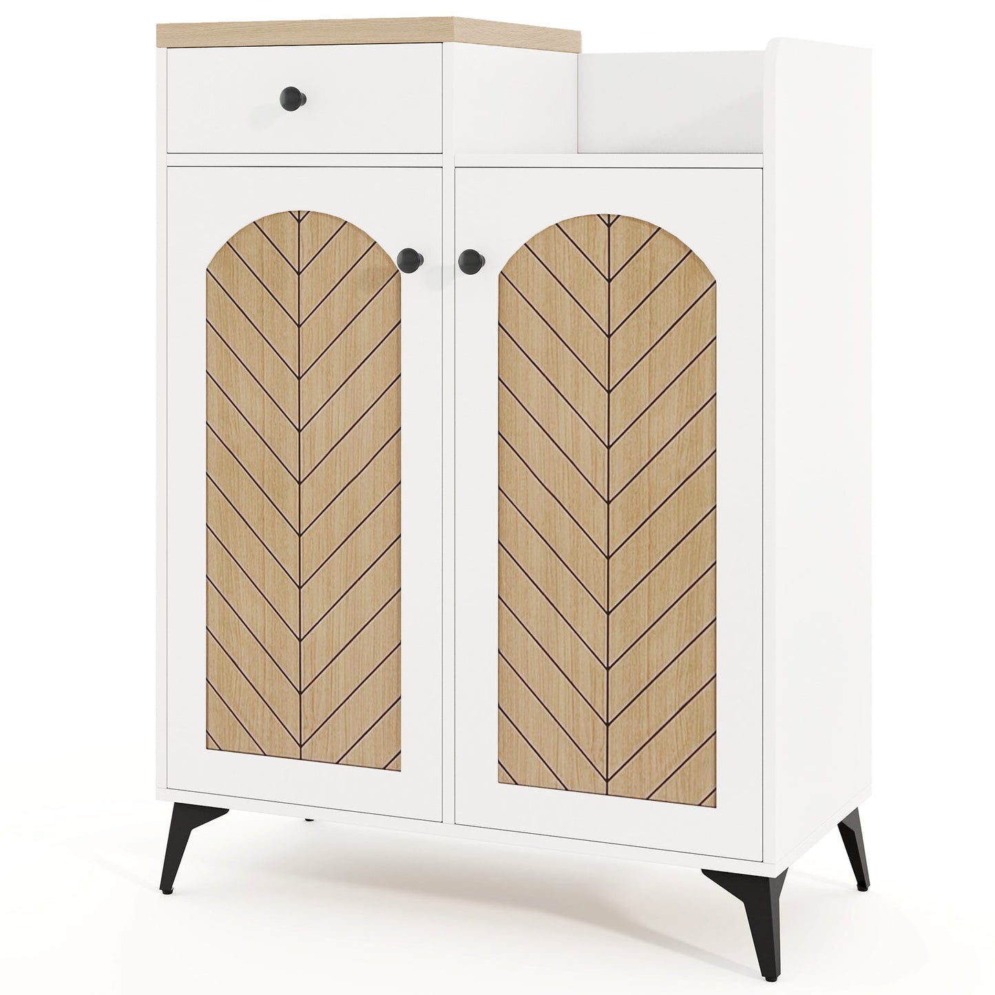 Zapatero organizador de 2 puertas con cajón y 6 estantes extraíbles - Blanco