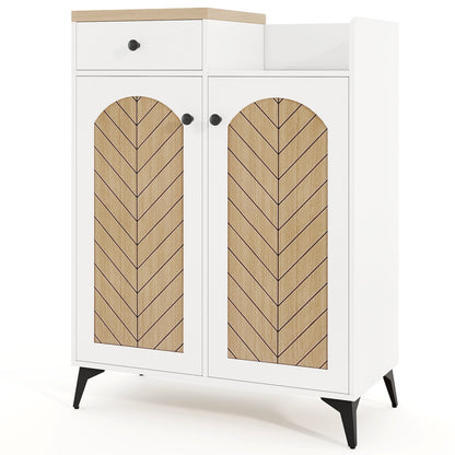Zapatero organizador de 2 puertas con cajón y 6 estantes extraíbles - Blanco