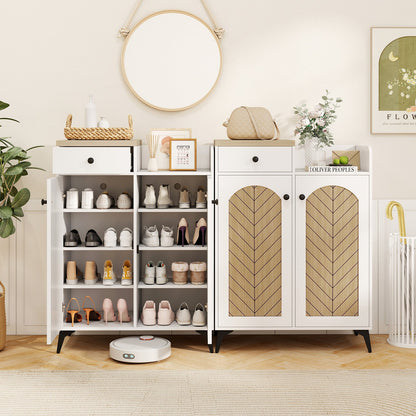 Zapatero organizador de 2 puertas con cajón y 6 estantes extraíbles - Blanco