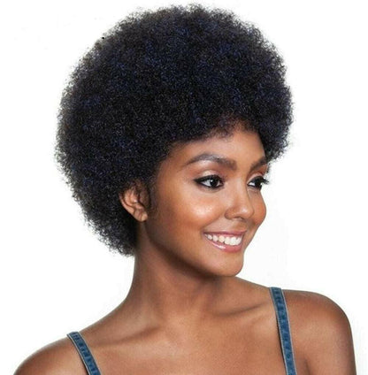 Stevvex Short Afro Curly Remy Hair Full Machine Wig, 150% density, pixie cut, black on Tampa Home & Garden Store