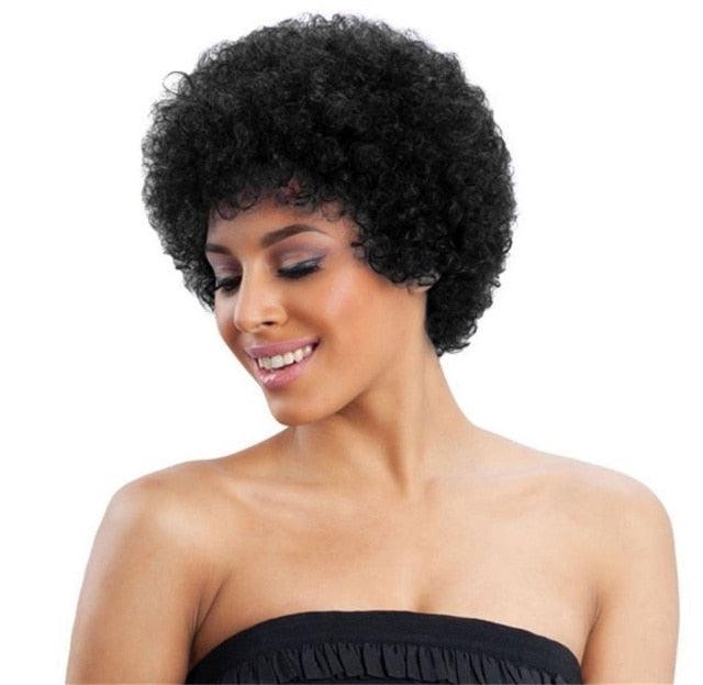 Stevvex Short Afro Curly Human Hair Wig, 150% density, Remy black wig for women on Tampa Home & Garden Store