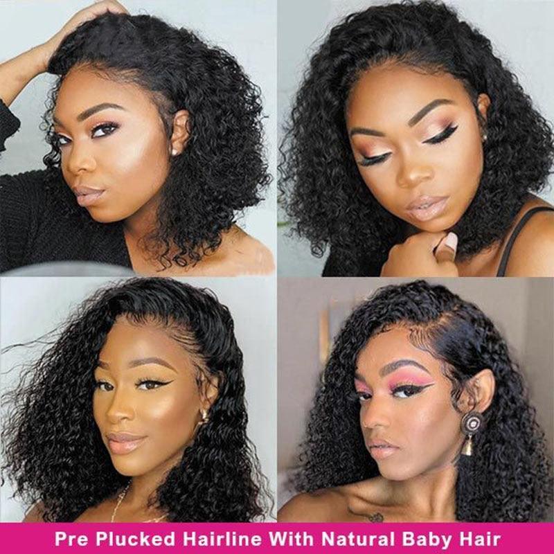 Stevvex Short Curly Bob Brazilian human hair wig with lace frontal, deep wave, 4 looks on Tampa Home & Garden Store