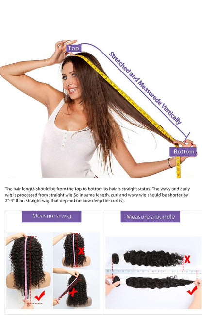 Wigs: model measures length of a long brown Brazilian human hair lace-front wig Stevvex on Tampa Home & Garden Store