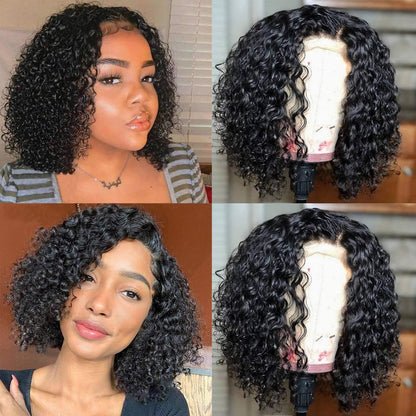 Stevvex short curly bob Brazilian human hair wig with lace frontal closure deep wave black women on Tampa Home & Garden Store