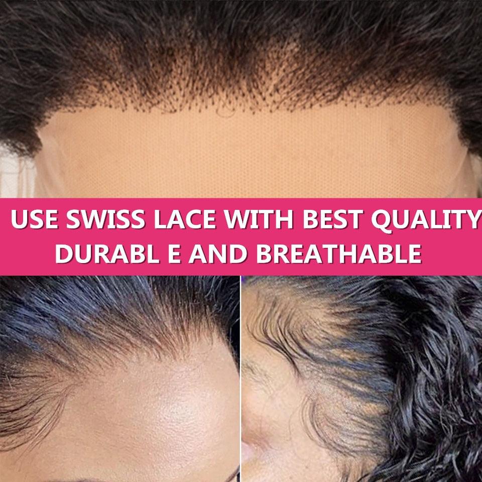 Short curly lace-front wig collage (three views) with Remy hair and baby hair on Tampa Home & Garden Store