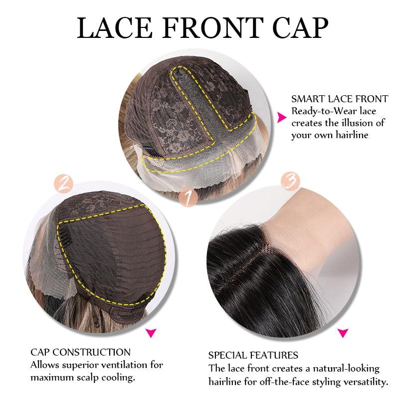 Stevvex blonde lace-front wig, shoulder-length, synthetic cap with breathable construction on Tampa Home & Garden Store