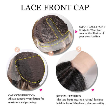 Stevvex blonde lace-front wig, shoulder-length, synthetic cap with breathable construction on Tampa Home & Garden Store