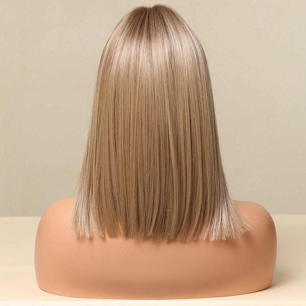 Stevvex short straight lace-front blonde synthetic wig, shoulder-length, natural look cosplay on Tampa Home & Garden Store