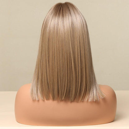 Stevvex short straight lace-front blonde synthetic wig, shoulder-length, natural look cosplay on Tampa Home & Garden Store