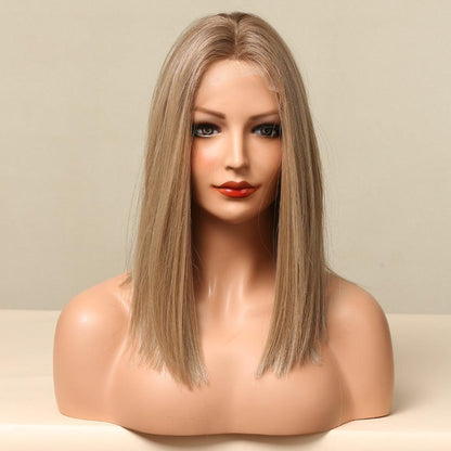 Stevvex blonde shoulder-length straight lace-front wig, synthetic daily/cosplay style on Tampa Home & Garden Store