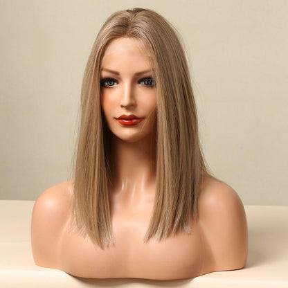 Short straight lace-front blonde wig on mannequin head, shoulder-length synthetic on Tampa Home & Garden Store